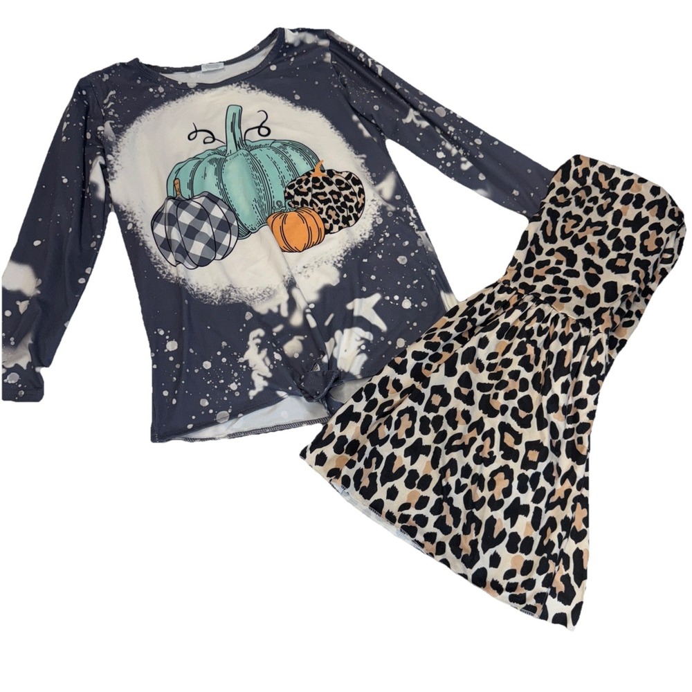 Girls Fall Outfit Cheeta Pumpkin Size 5T (10-12) Pants Set